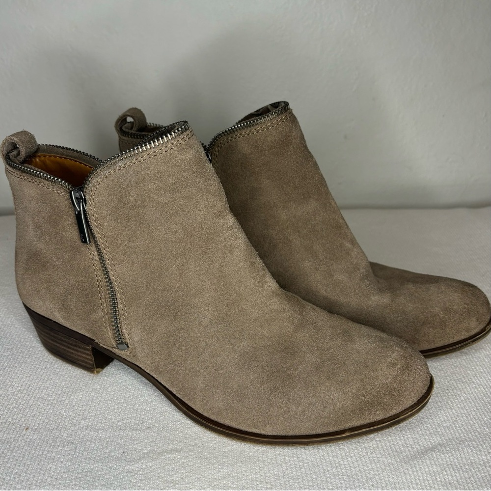 Lucky Brand Zip Ankle Basel Suede Brindle Battalion Booties‎ Size 11 Low Heel